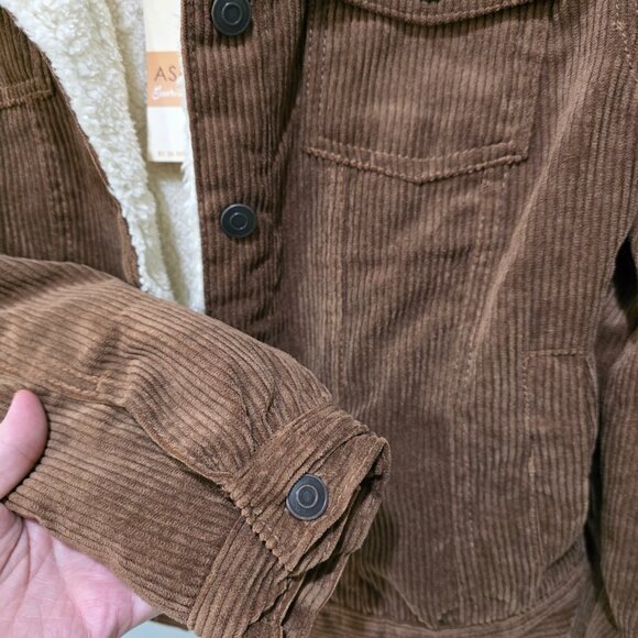 Ashley NWT M Brown Corduroy Jacket Sherpa Lined Fleece Trucker Coat Cozy - Picture 8 of 11